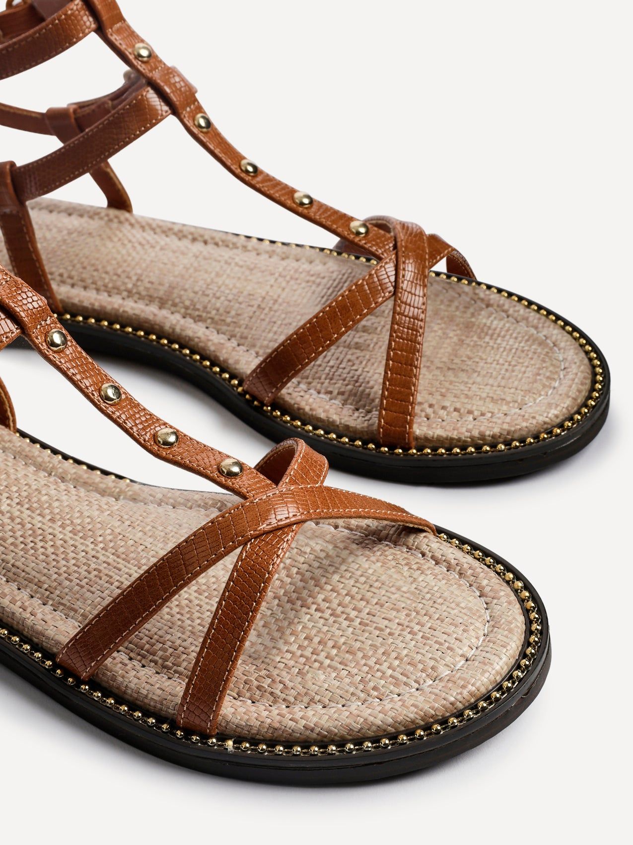 Linzi Indiana Tan Faux Leather Studded Gladiator Style Sandal image 4