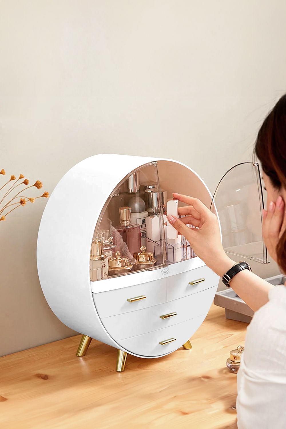 Neo 3 Drawer Round Desktop Cosmetic Makeup Display Storage Box Organiser image 2