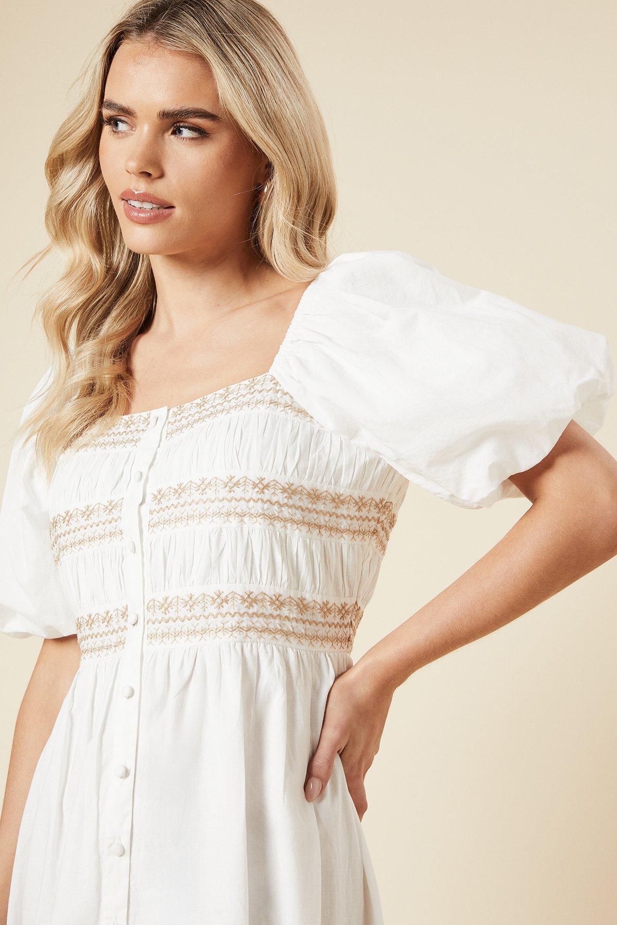 Dorothy Perkins Petite Embroidered Bust Button through Poplin Midi Dress Rust image 4