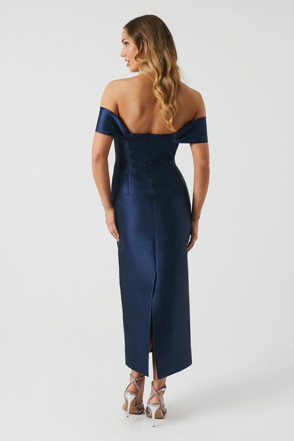Coast Coast Honoured Petite Twill Bardot Column Midi Bridesmaid Dress Navy image 3