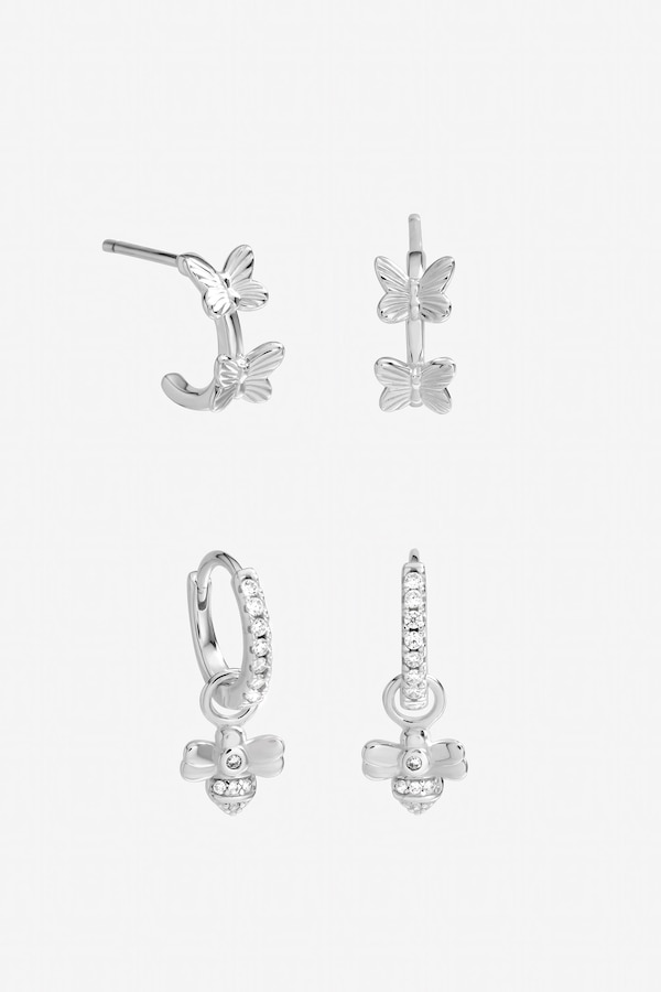 Inicio Sterling Silver Plated Butterfly Bumble Bee Earrings - Pack of 2