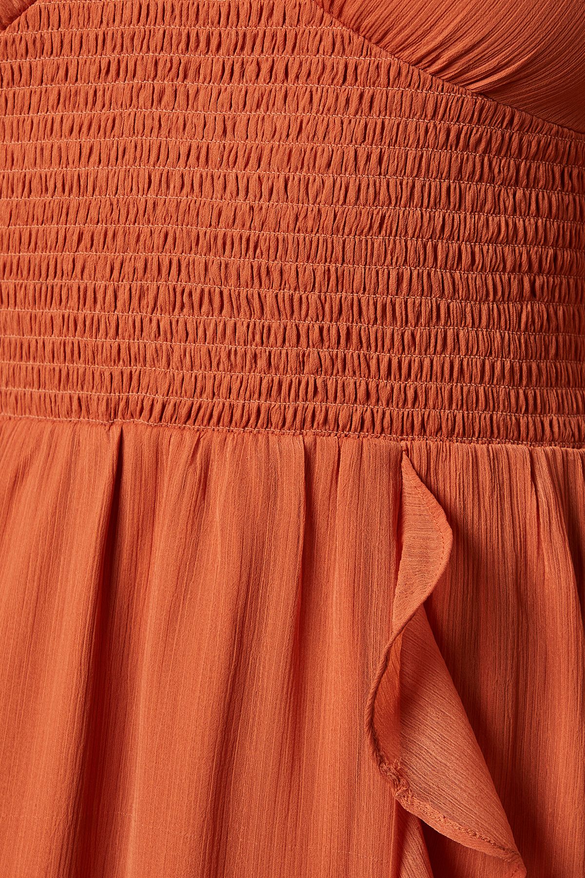 Oasis Plain Ruffle Detail Shirred Waist Midaxi Dress Ginger image 5