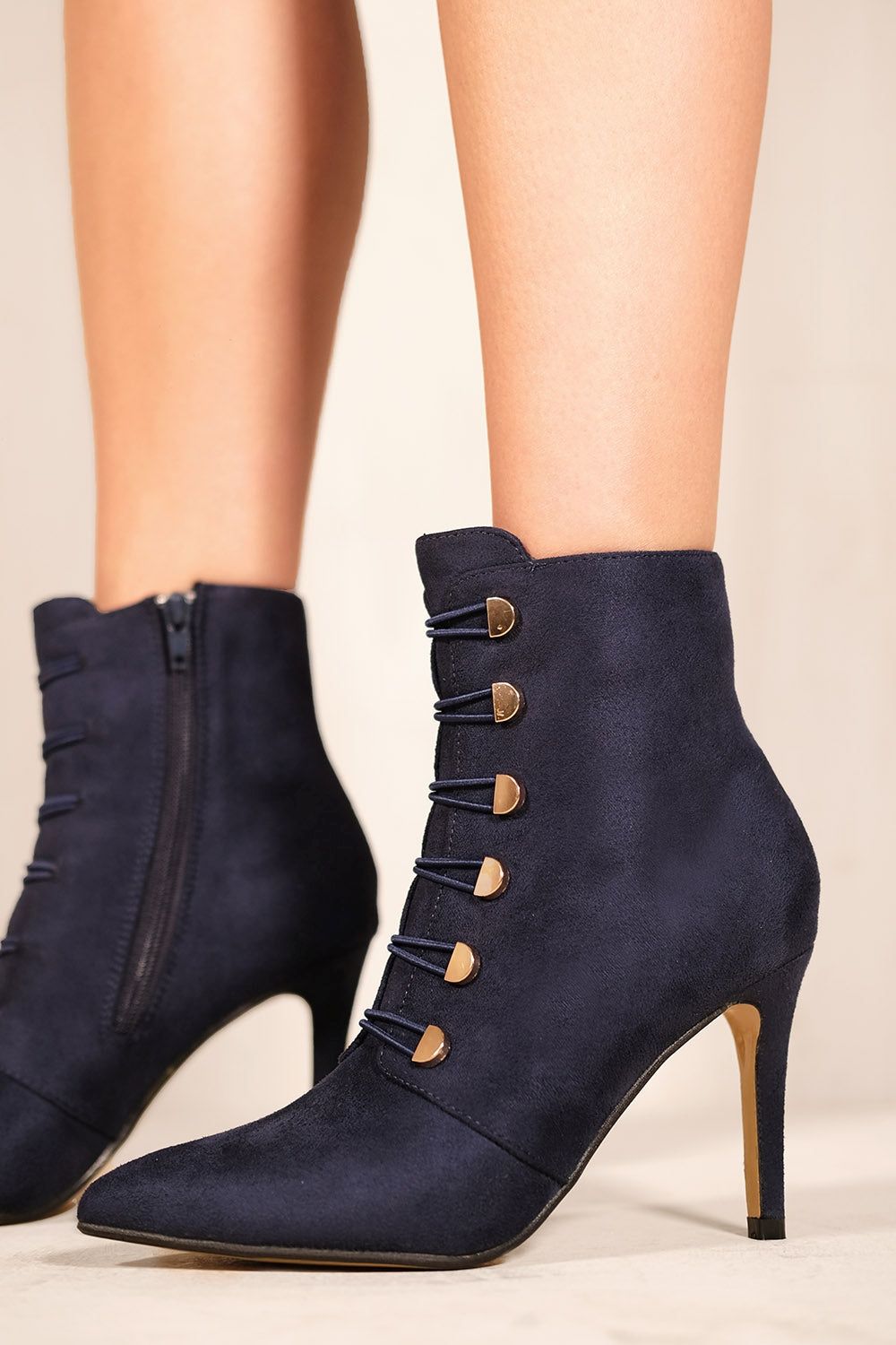 Where's That From 'Blythe' Pointed Toe Mid Heel Ankle Boots With Gold Buttons image 2