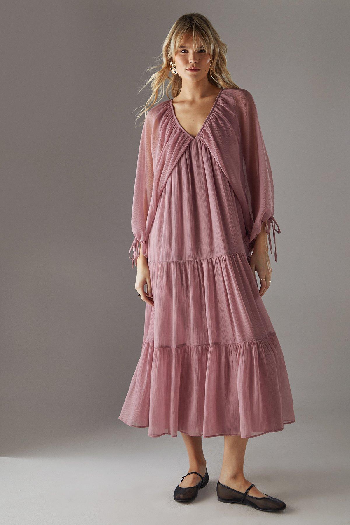 Warehouse Chiffon Batwing Midi Dress Rose image 1