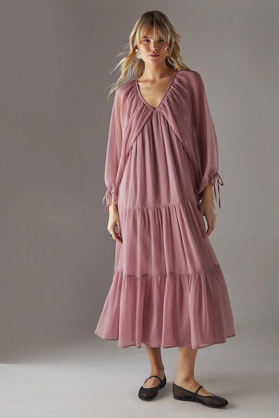 Warehouse Chiffon Batwing Midi Dress Rose