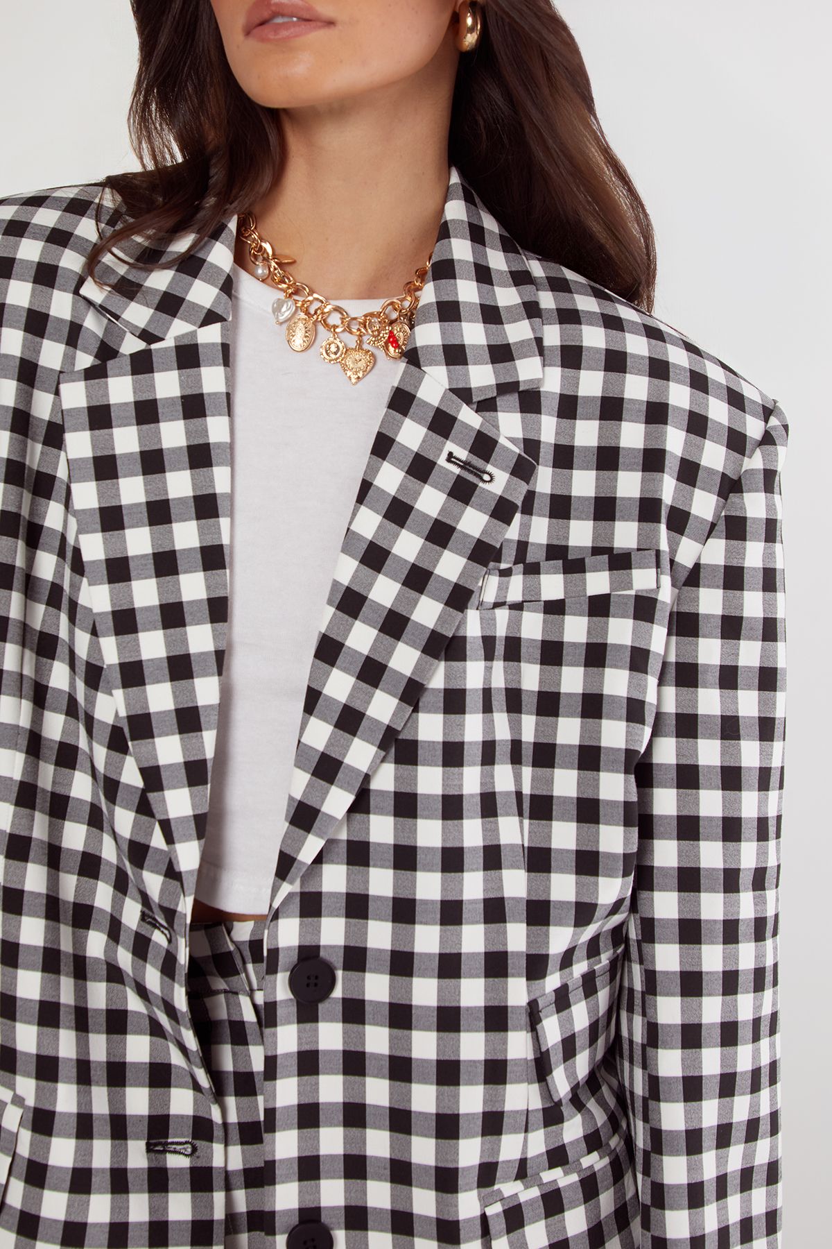 NastyGal Oversized Gingham Tailored Blazer Mono image 3
