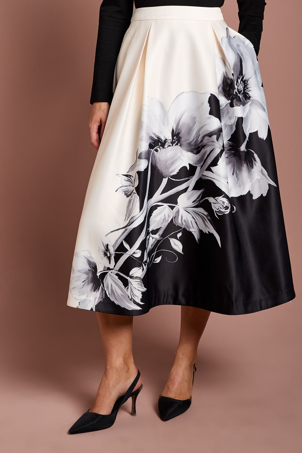 Coast Satin Midi Skirt With Placement Print Black image 2