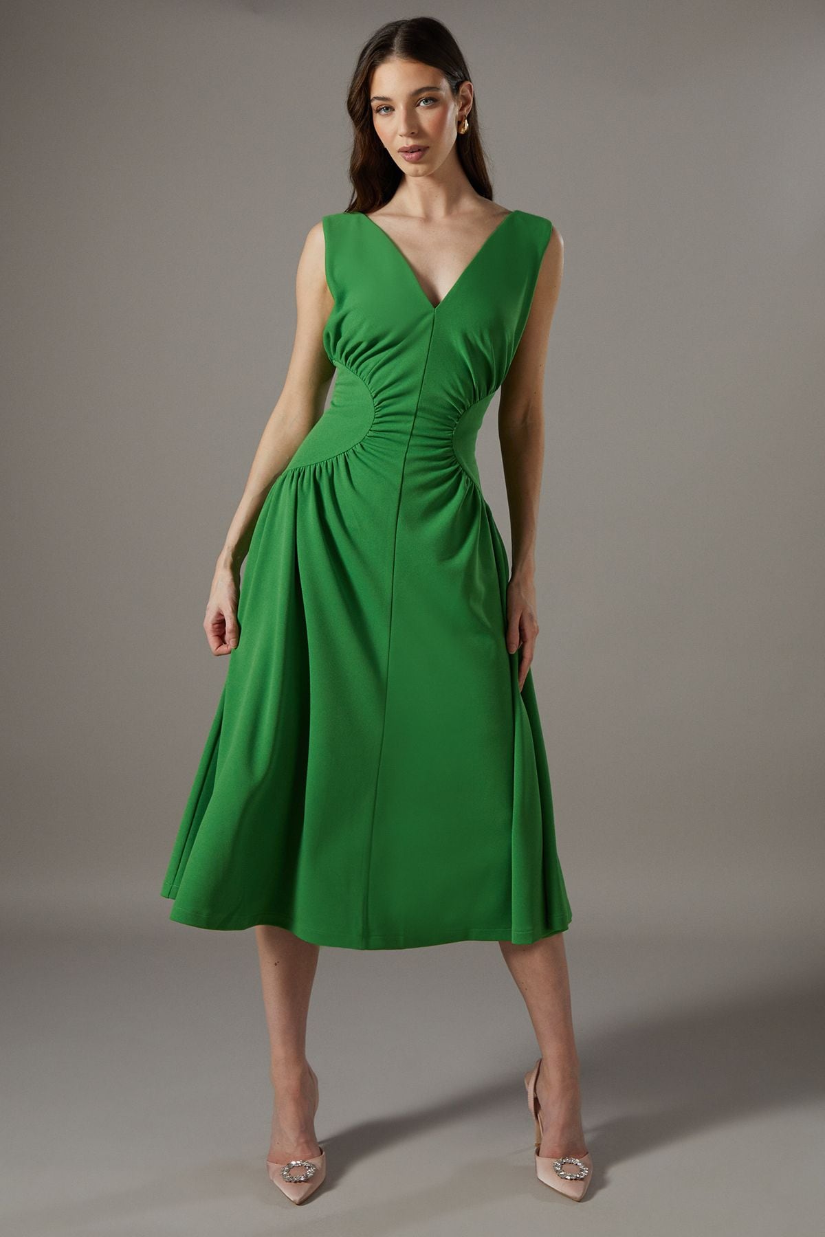 Coast Contrast Waist Midi Dress Green image 1