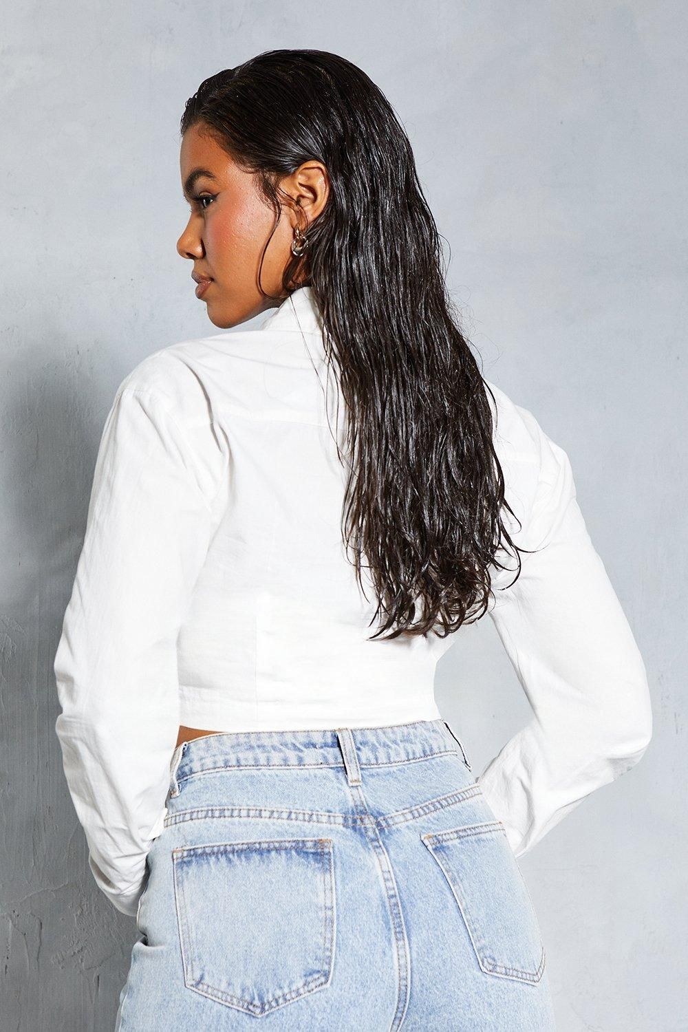 MissPap Poplin Twist Front Cropped Shirt White image 3