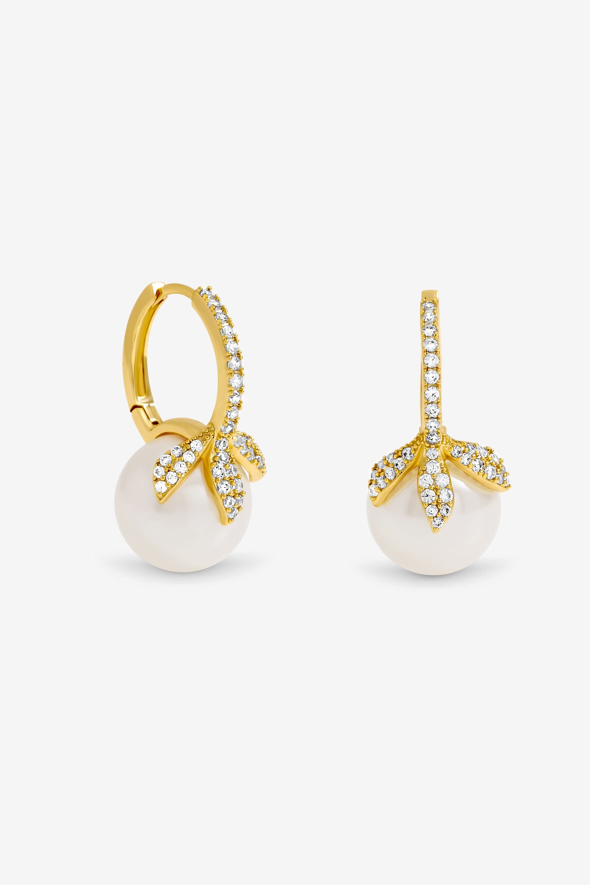 Jon Richard Gold Plated Crystal Leaf and Pearl Earrings