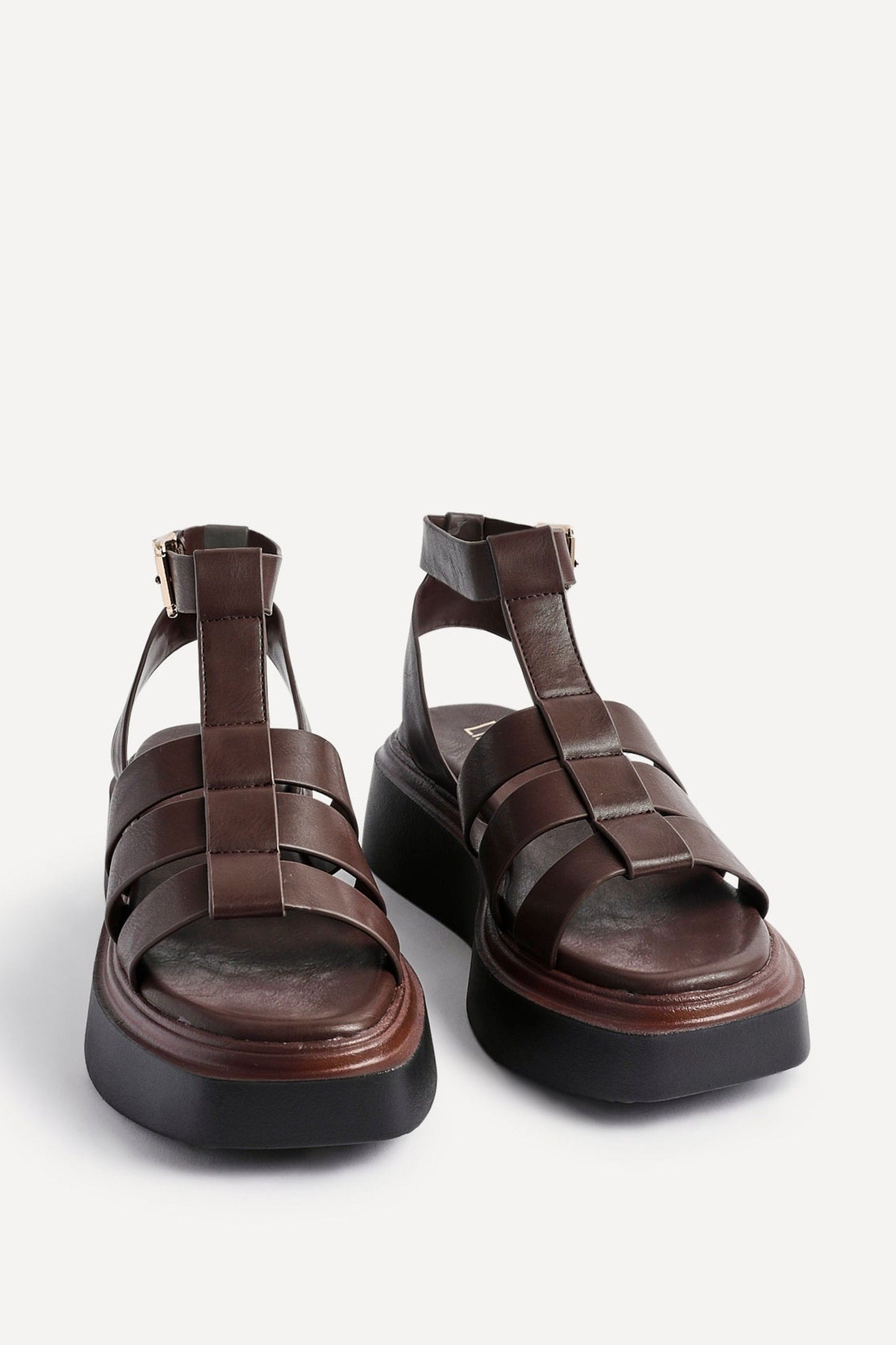Linzi Vault Brown Faux Leather Gladiator Style Flatform Sandals image 3