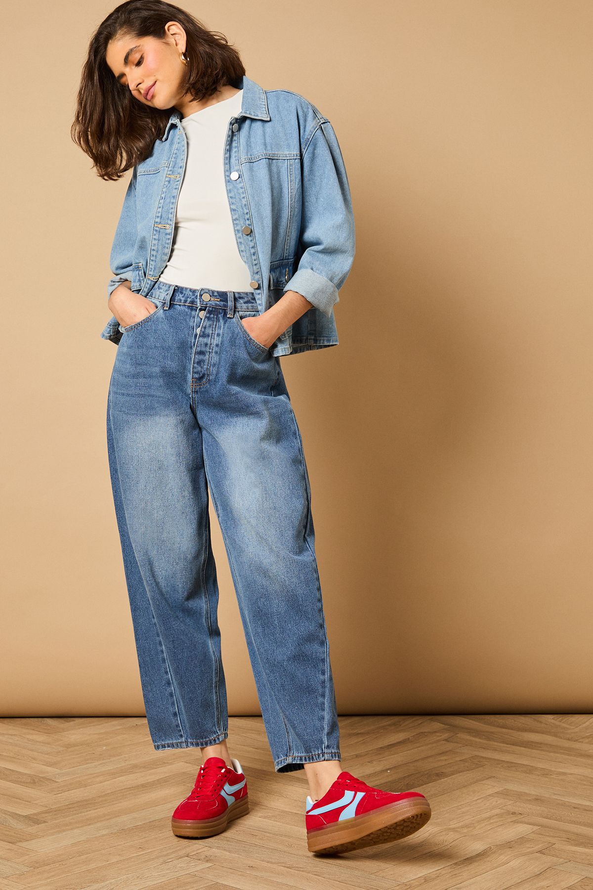 Oasis Boomer Faux Suede Platform Contrast Stripes Lace Up Trainers Red image 1