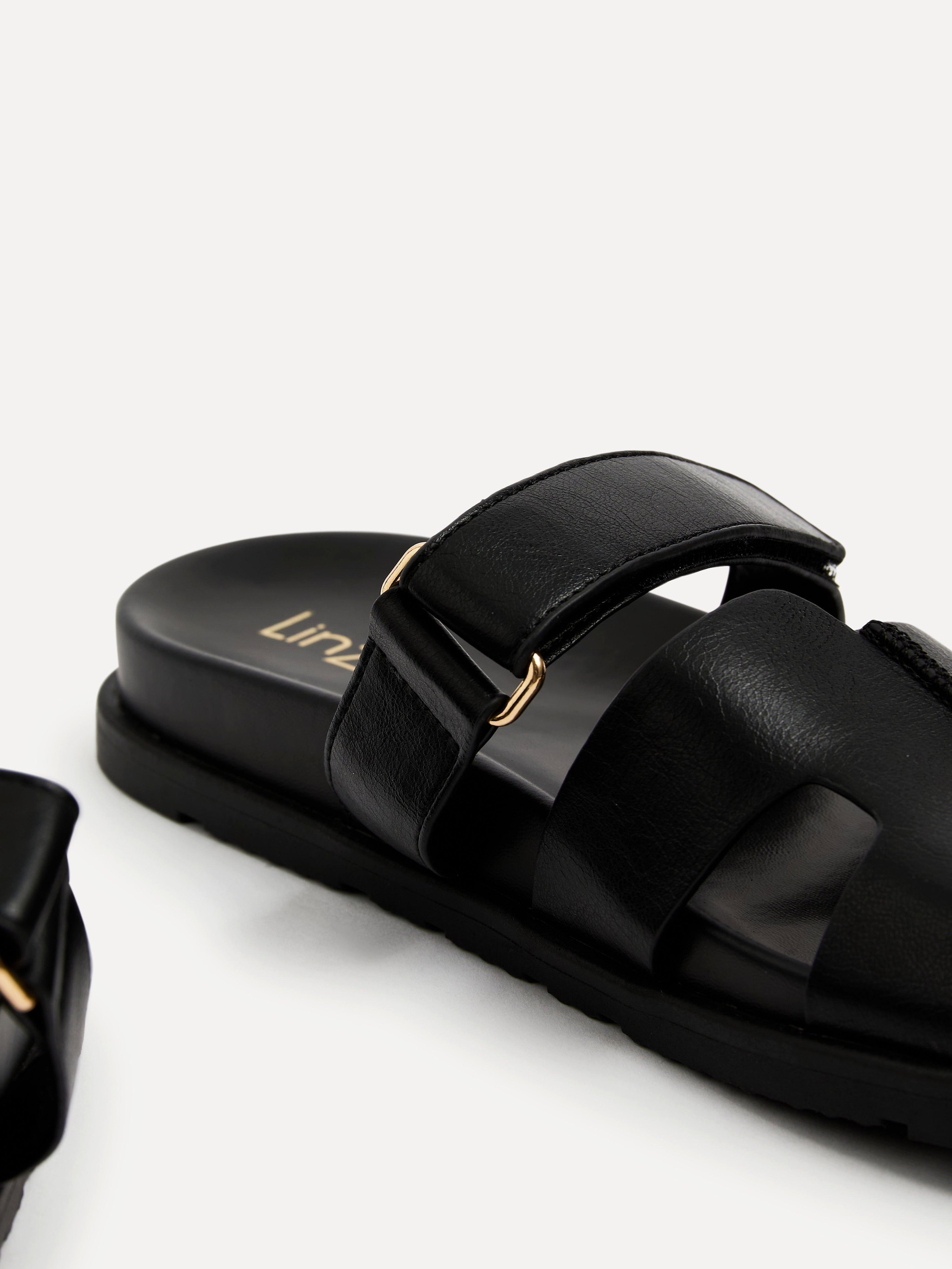 Linzi Emmy Black Faux Leather Footbed Linked Design Sandal image 5