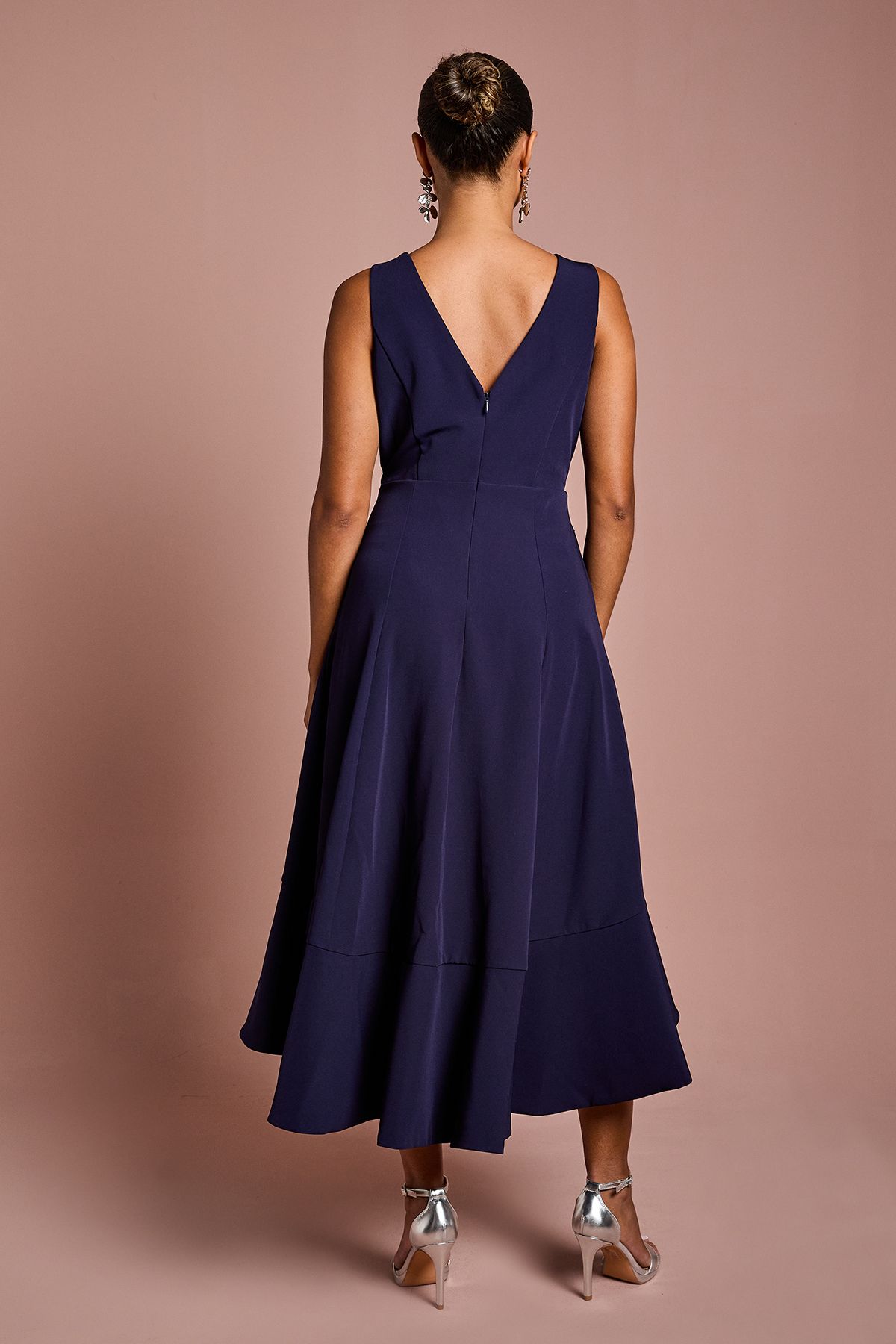 Coast Petite Crepe Ruffle Dress With Low Back Navy image 3