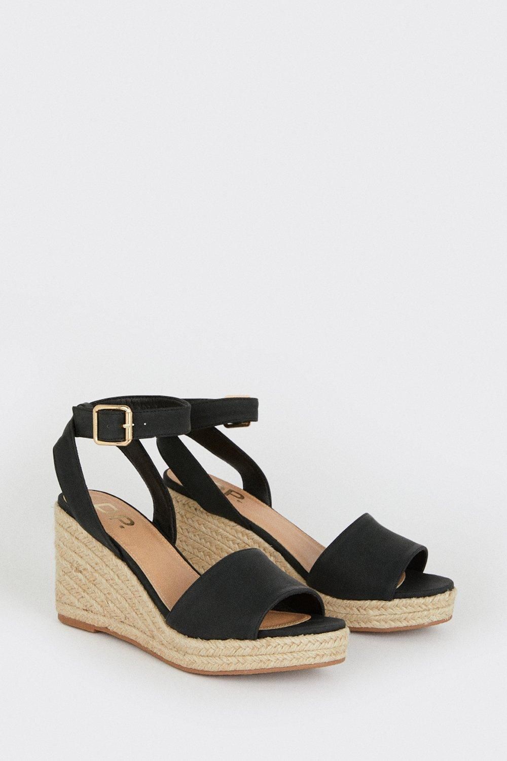 Dorothy Perkins Wide Fit Rebekah Peep Toe Espadrille Wedge Sandals Black image 3