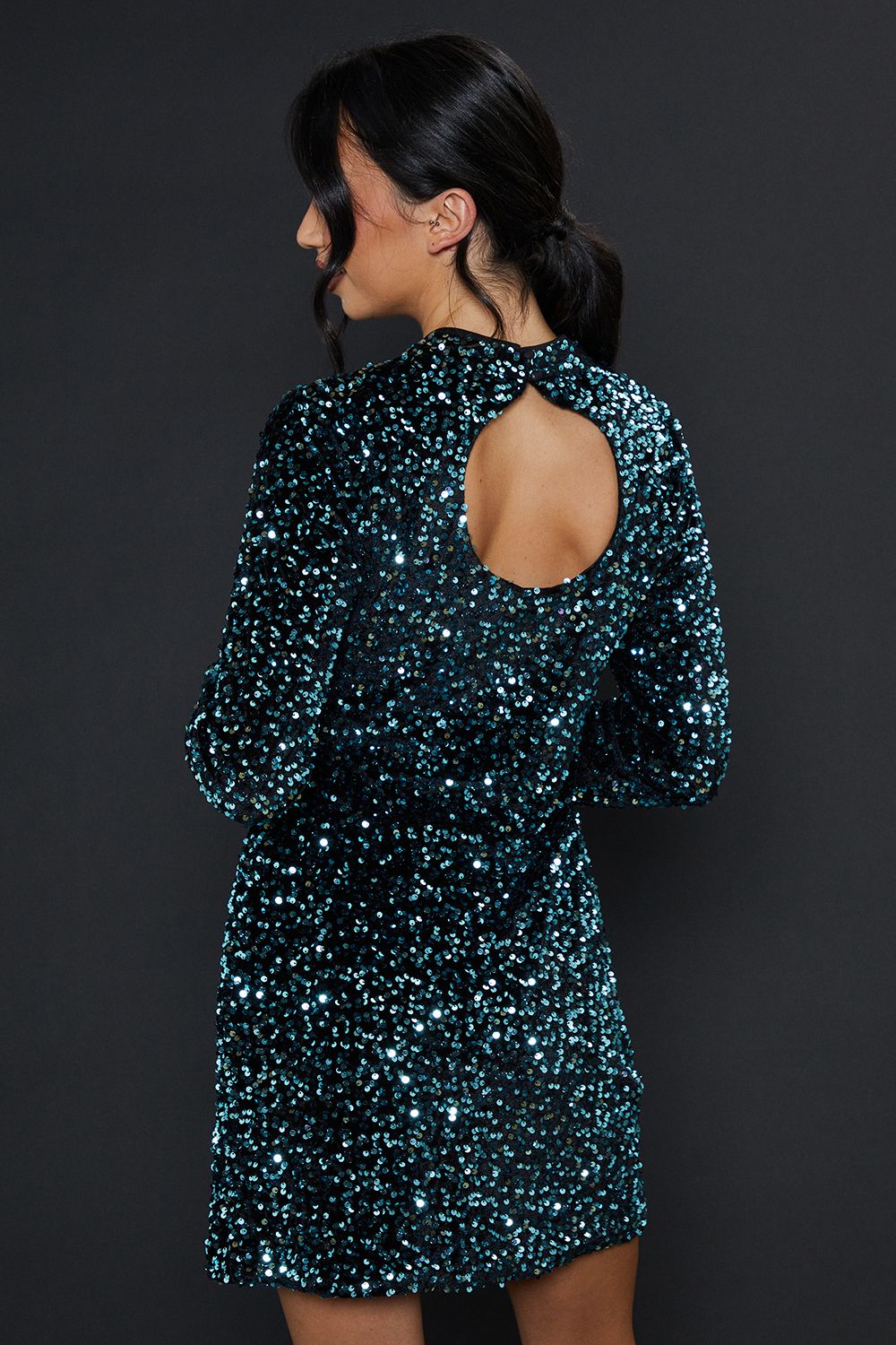 Dorothy Perkins Velvet Sequin Mini Dress Turquoise image 3