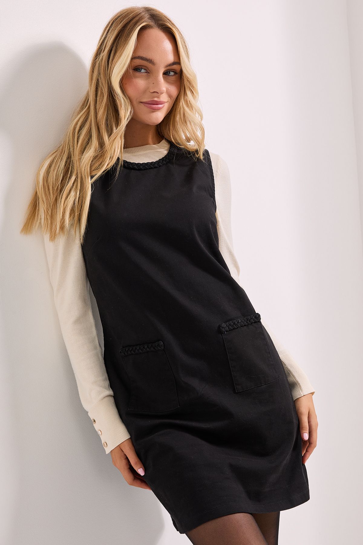 Dorothy Perkins Plait Detail Denim Shift Dress Black image 1