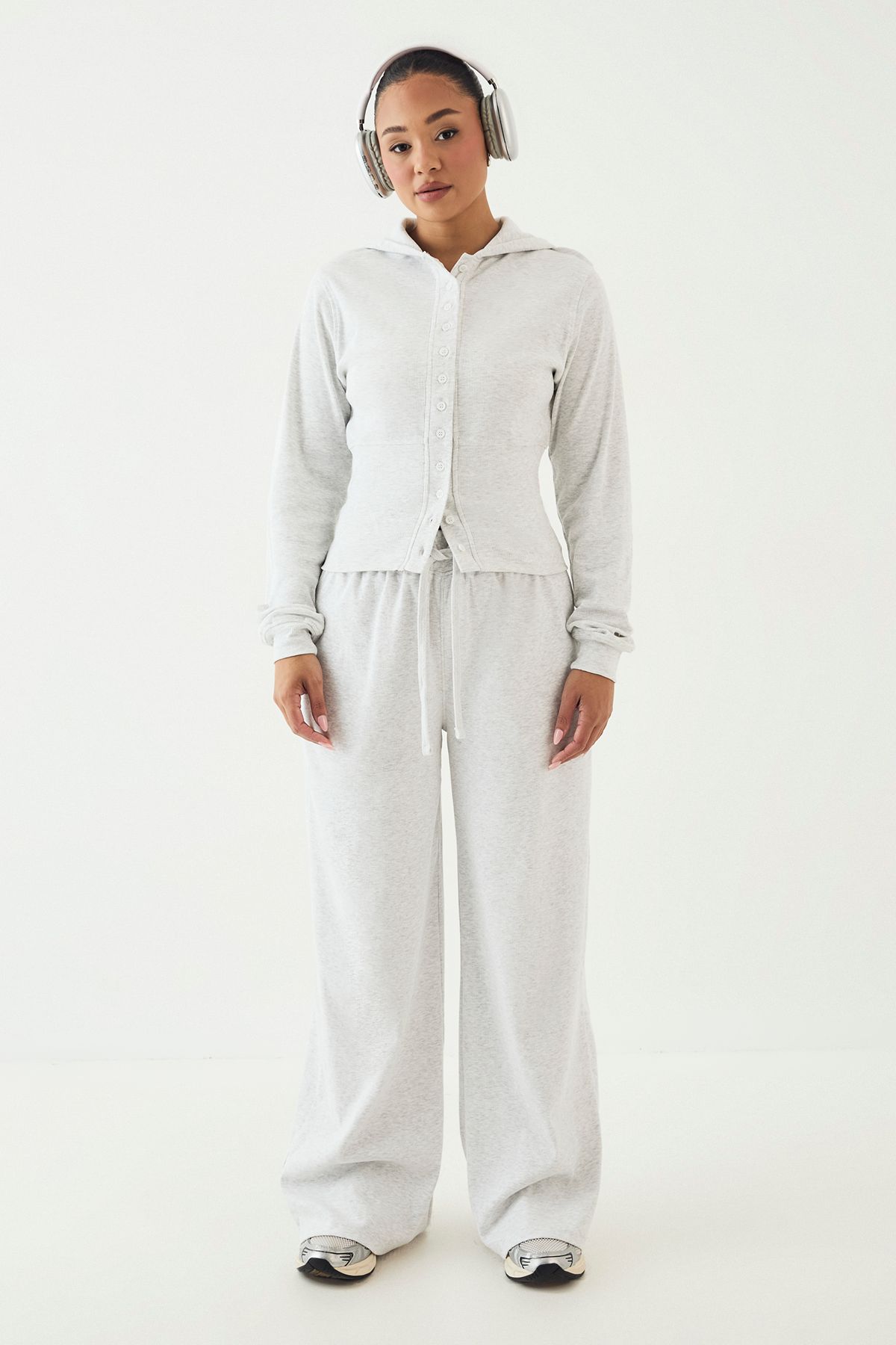 DSGN Studio DSGN Studio Button Through Cinched Hooded Rib Top Ash Grey image 5