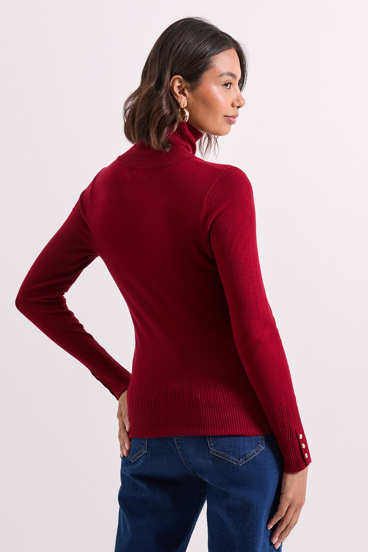 Dorothy Perkins Berry Roll Neck Button Cuff Jumper Berry image 3