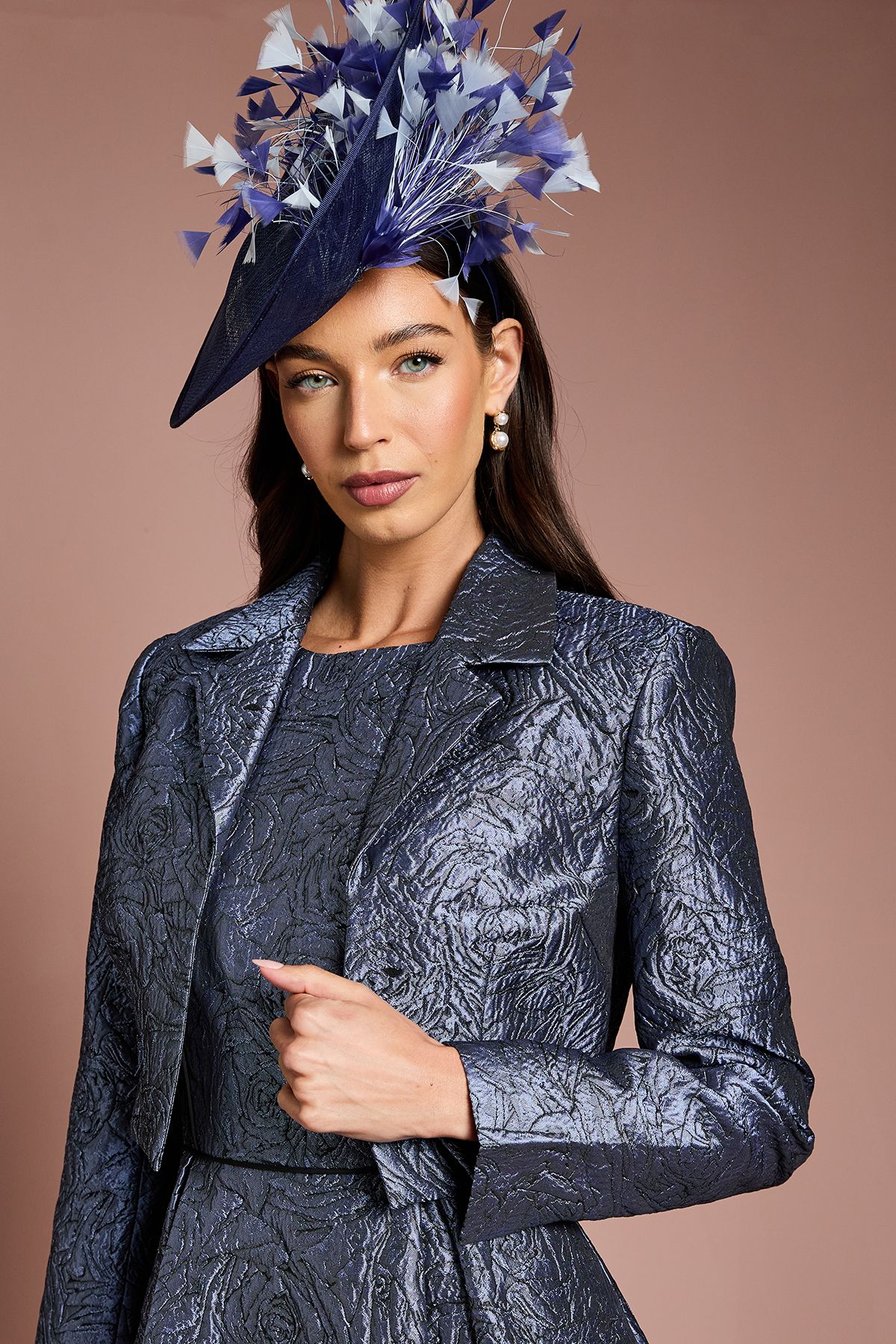 Coast Lisa Tan Cropped Jacquard Jacket Slate image 4