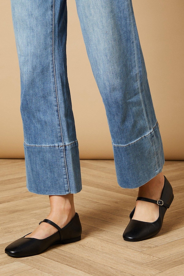 Oasis Belle Leather Mary Jane Square Toe Ballet Pumps Black