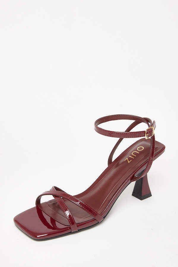 Quiz Burgundy Cross Strap Flared Heels