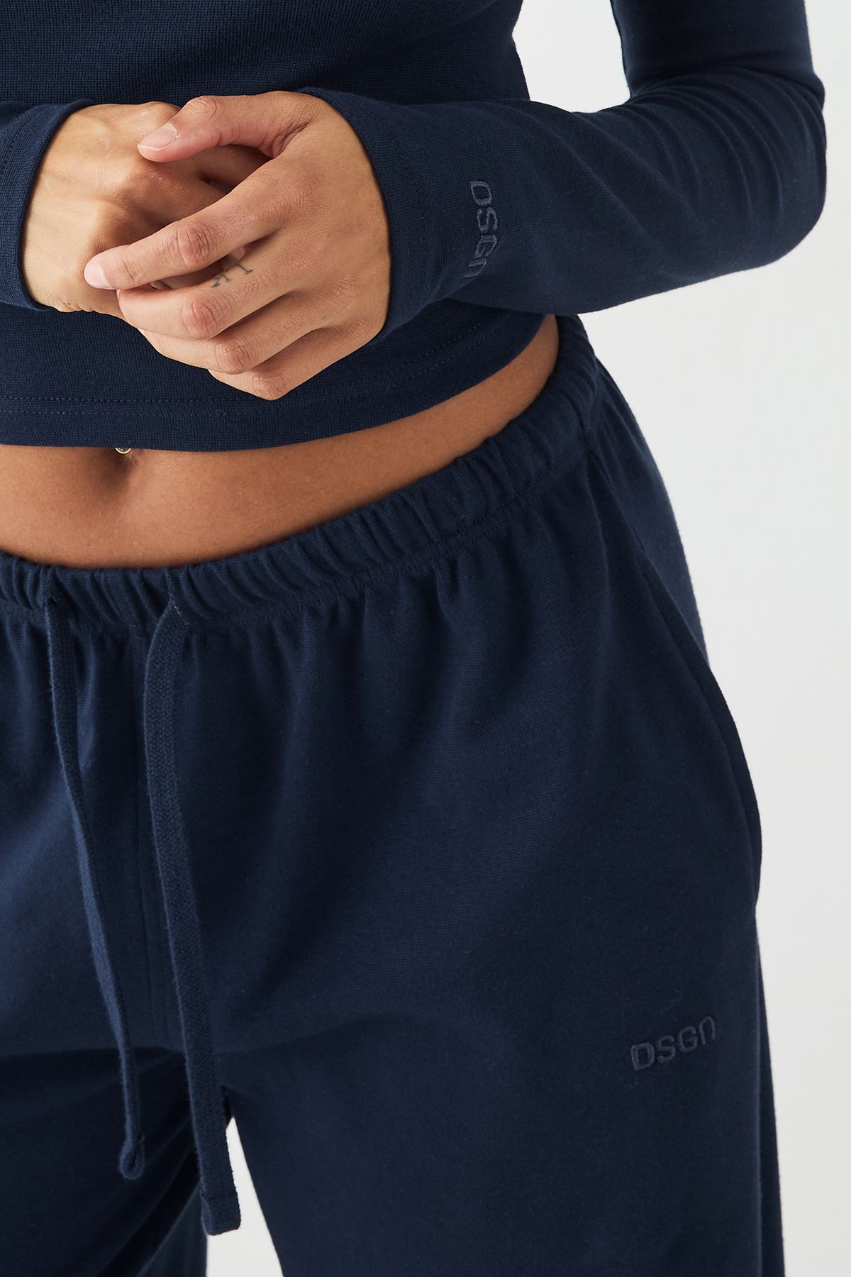 DSGN Studio DSGN Studio Embroidered Rib Wide Leg Trouser Navy image 4