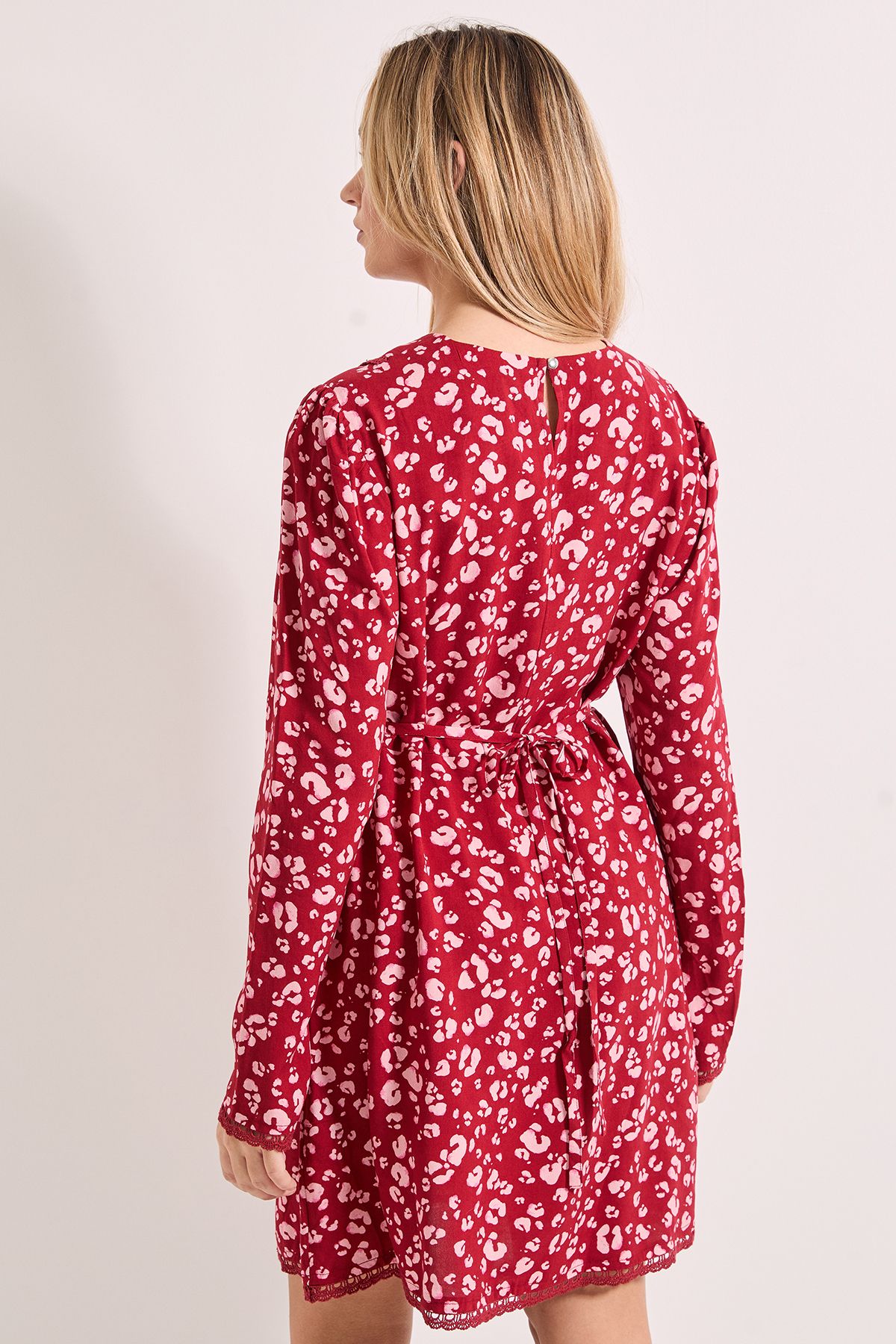 Dorothy Perkins Pink Animal Lace Trim Detail Tie Back Printed Mini Dress Pink image 3