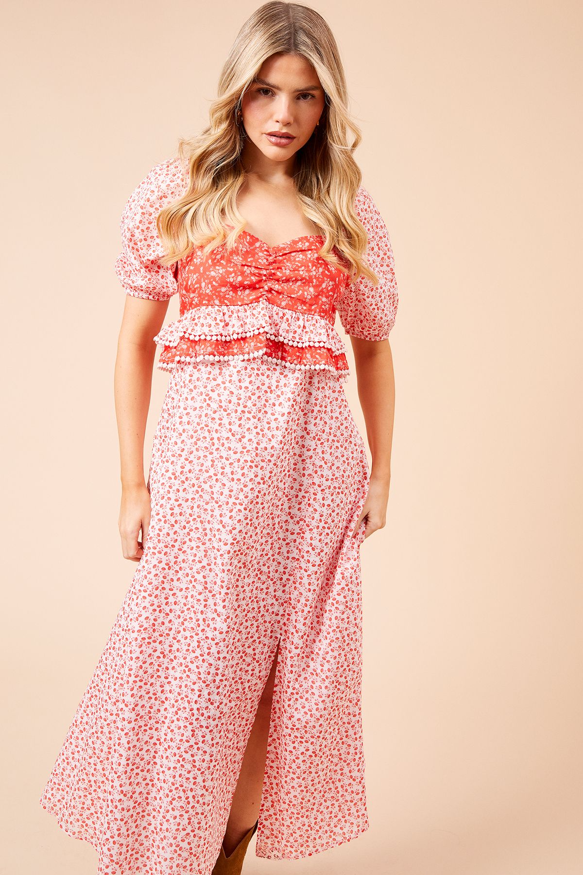 Dorothy Perkins Mix And Match Ruffle Bust Short Sleeve Midi Dress Red image 2