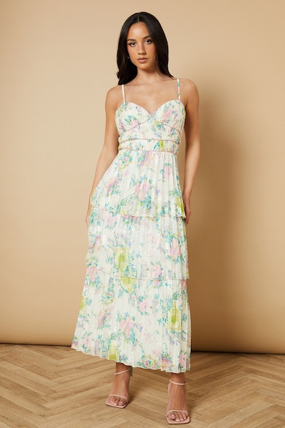Oasis Pleated Tiered Midi Dress Multi