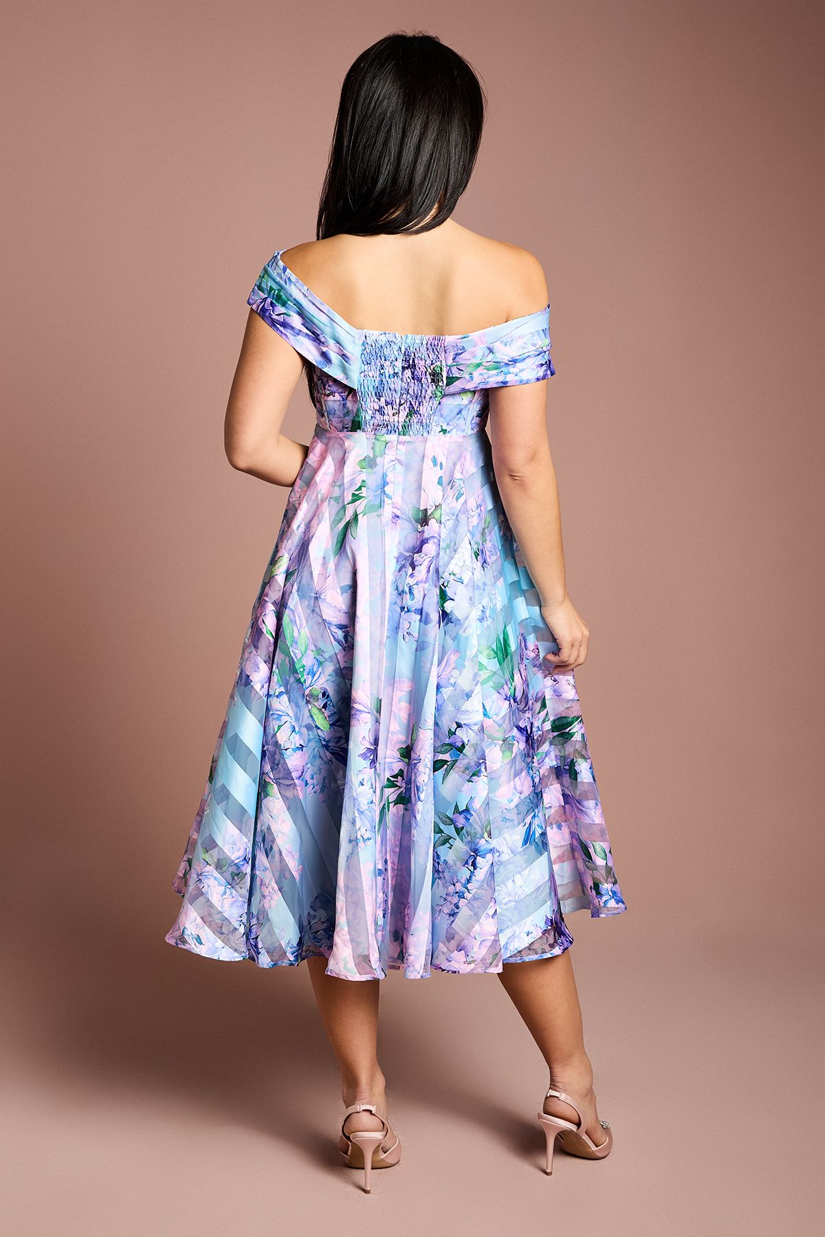 Coast Petite Stripe Organza Pleat Top Midi Dress Blue image 3