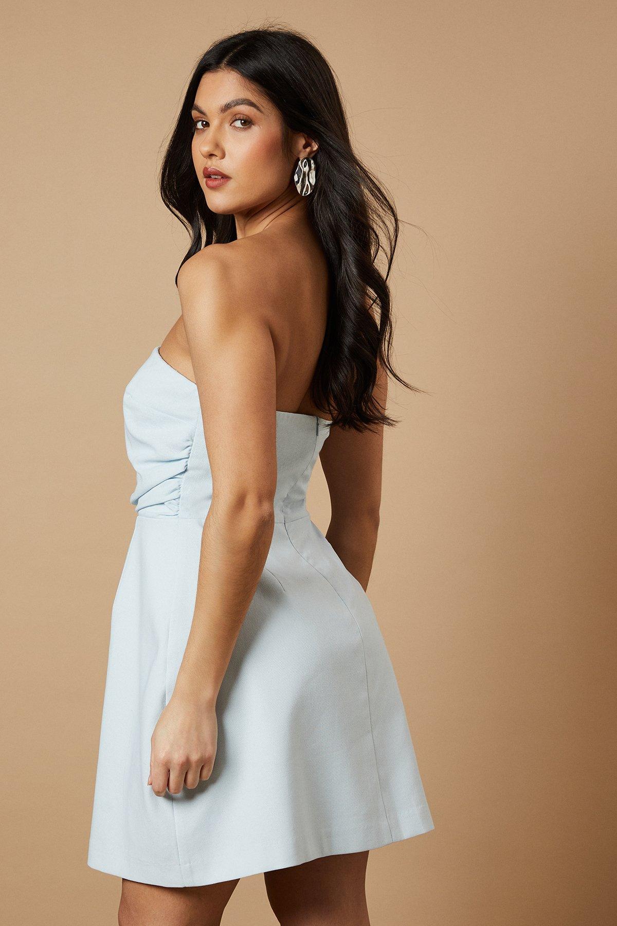 Oasis Strapless Gathered Mini Dress Baby Blue image 3