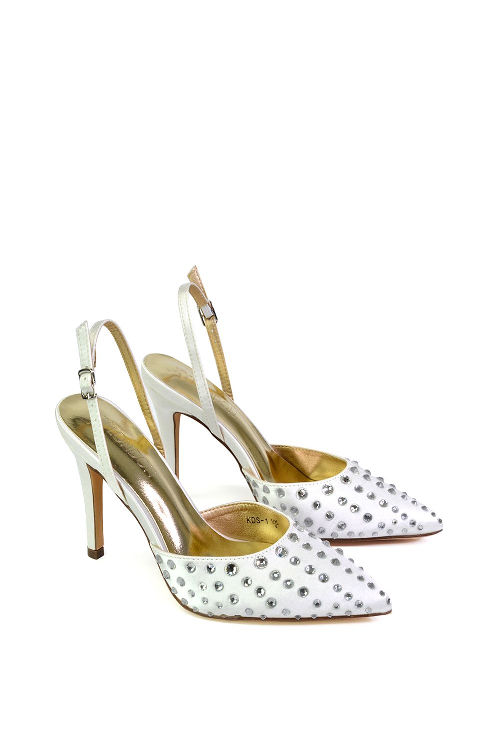 XY London 'Shelly' Strappy Slingback Pointed Toe Diamante Stiletto Bridal Heels image 4