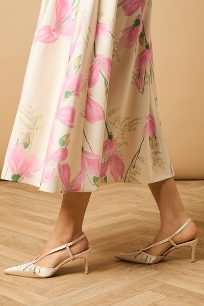 Oasis Monica Satin Diamante Slingback High Stiletto Heel Court Shoes Ivory