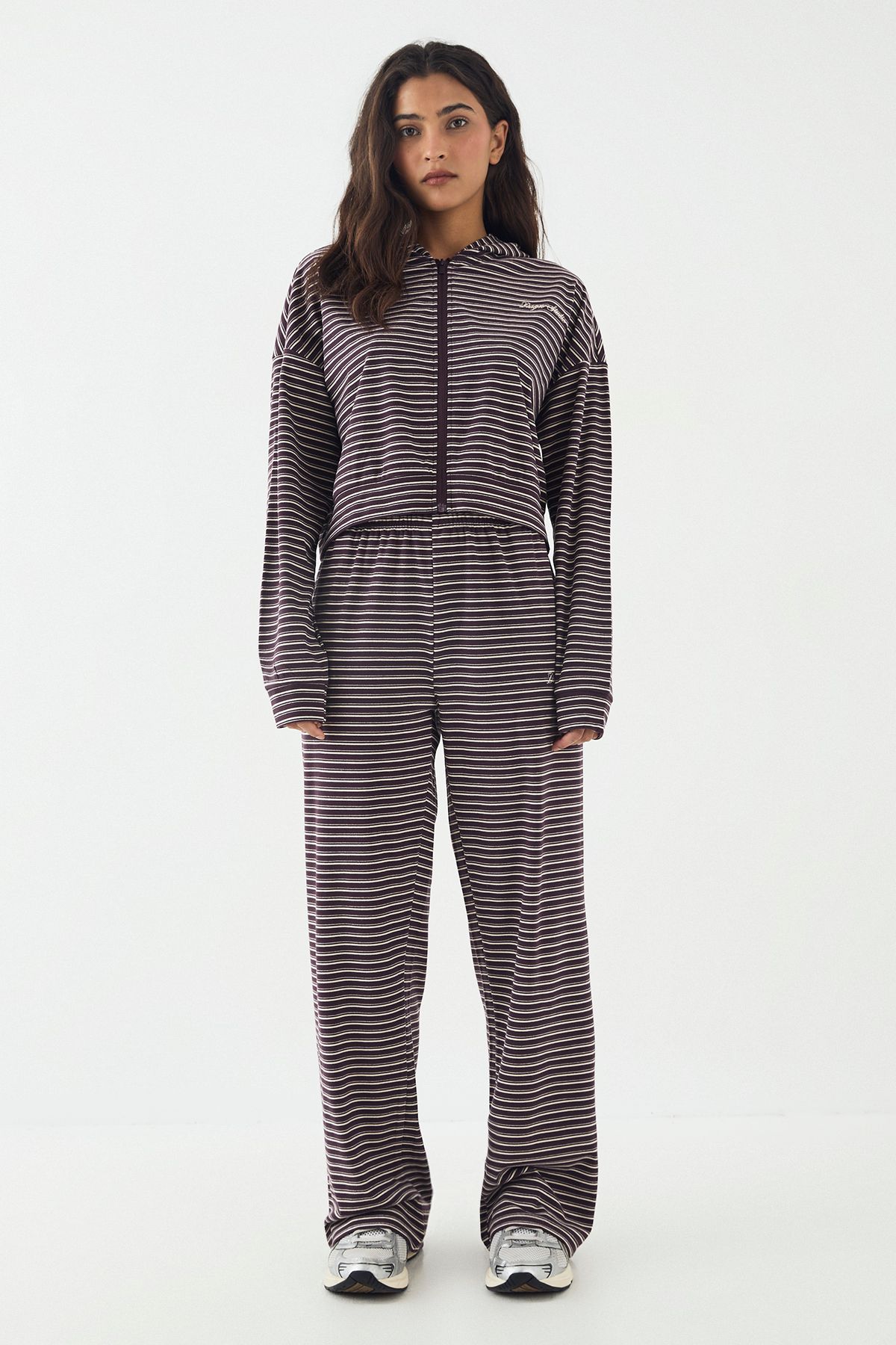 DSGN Studio DSGN Studio Soft Stripe Boxy Crop Zip Through Hoodie Plum image 5