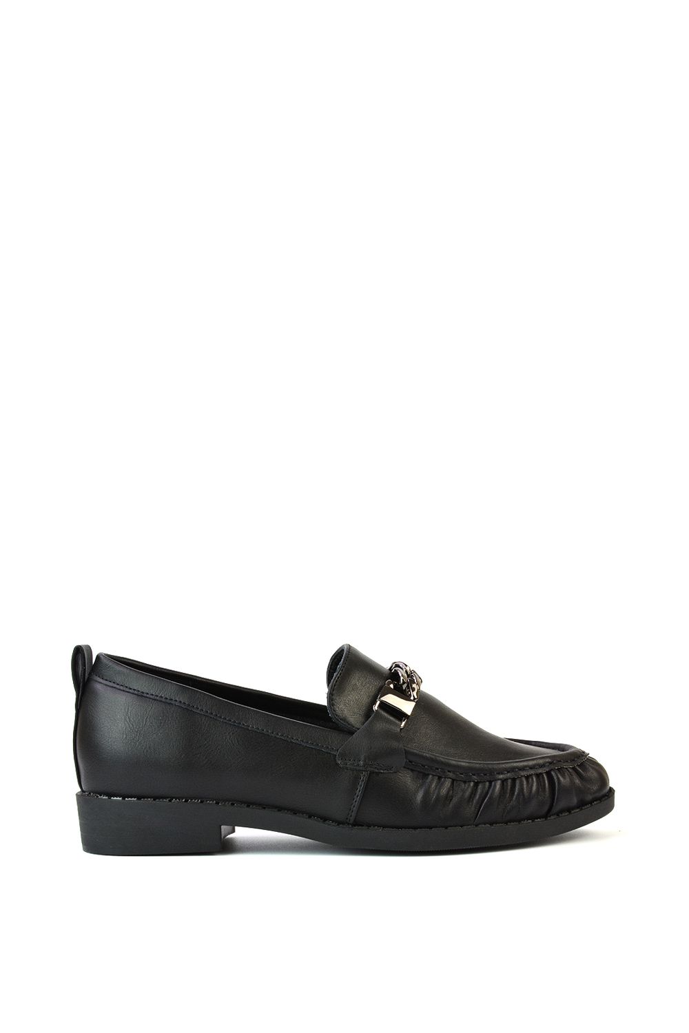 XY London 'Heidi' Black Loafers with Chain Detail Slip On Casual