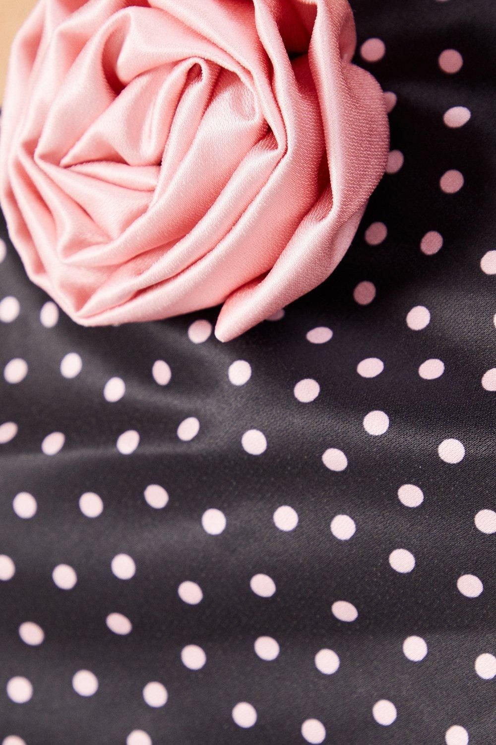 Warehouse Satin Corsage Detail Bias Cut Midi Dress Black image 4