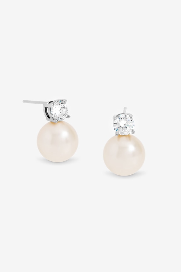 Jon Richard Rhodium Plated Pearl and Crystal Earrings