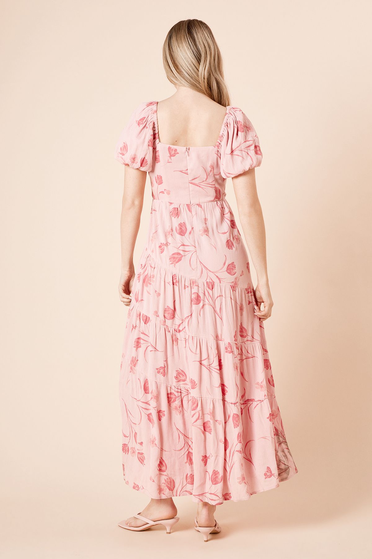 Dorothy Perkins Pink Tiered Puff Sleeve Twist Front Maxi Dress Pink image 4