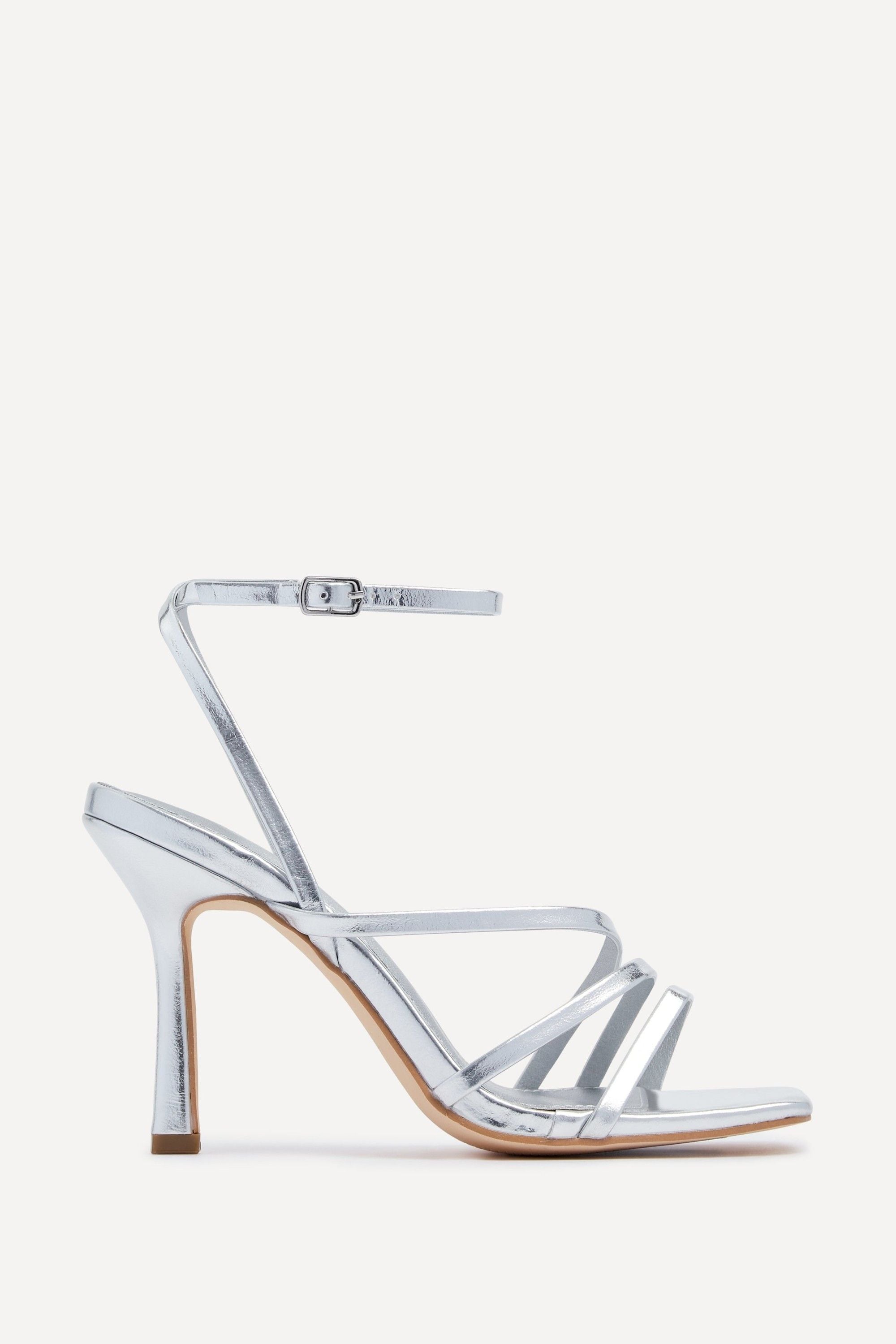 Linzi Scarlett Silver Faux Leather Strappy Heels