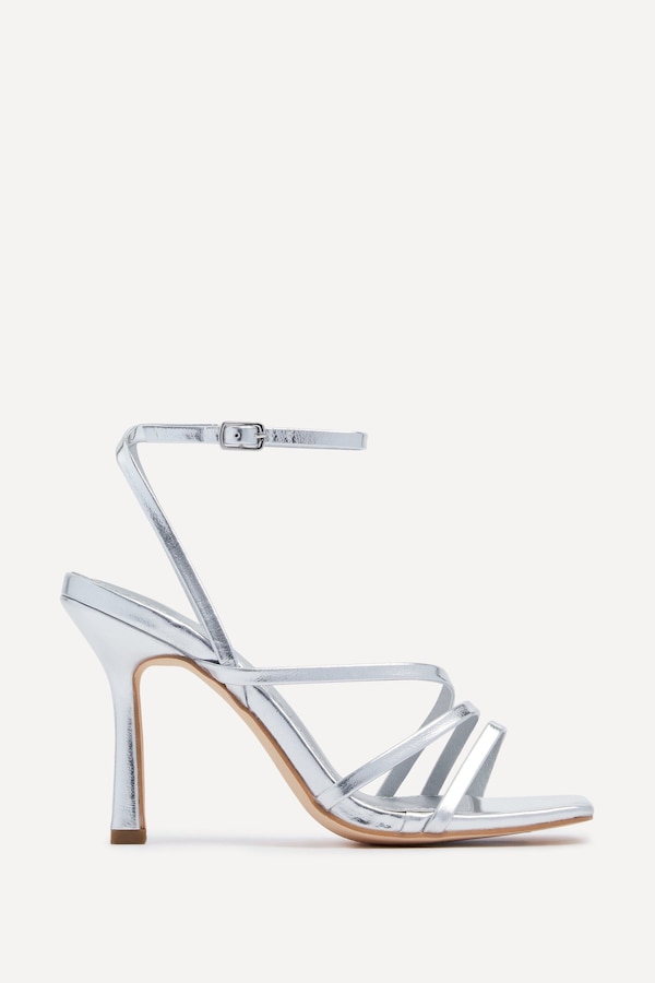 Linzi Scarlett Silver Faux Leather Strappy Heel Sandal