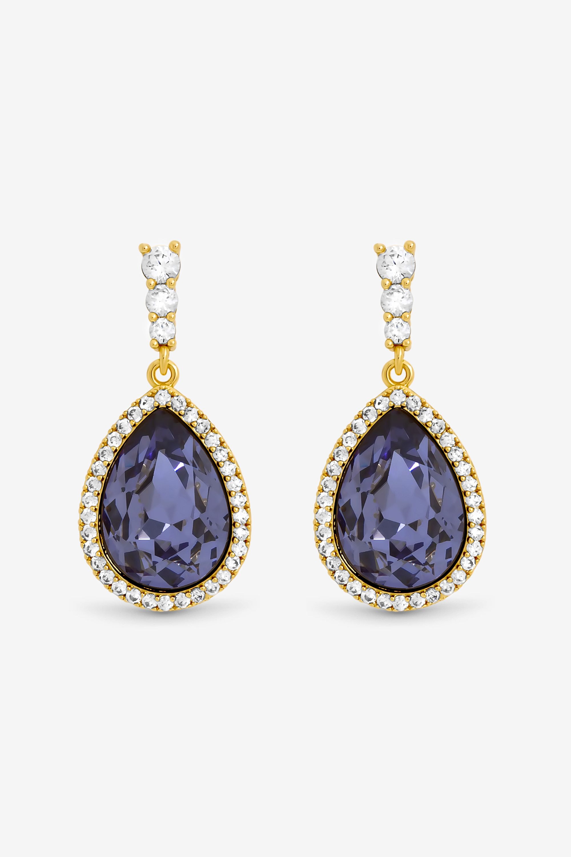 Jon Richard Gold Plated and Tanzanite Pear Drop Earrings image 1