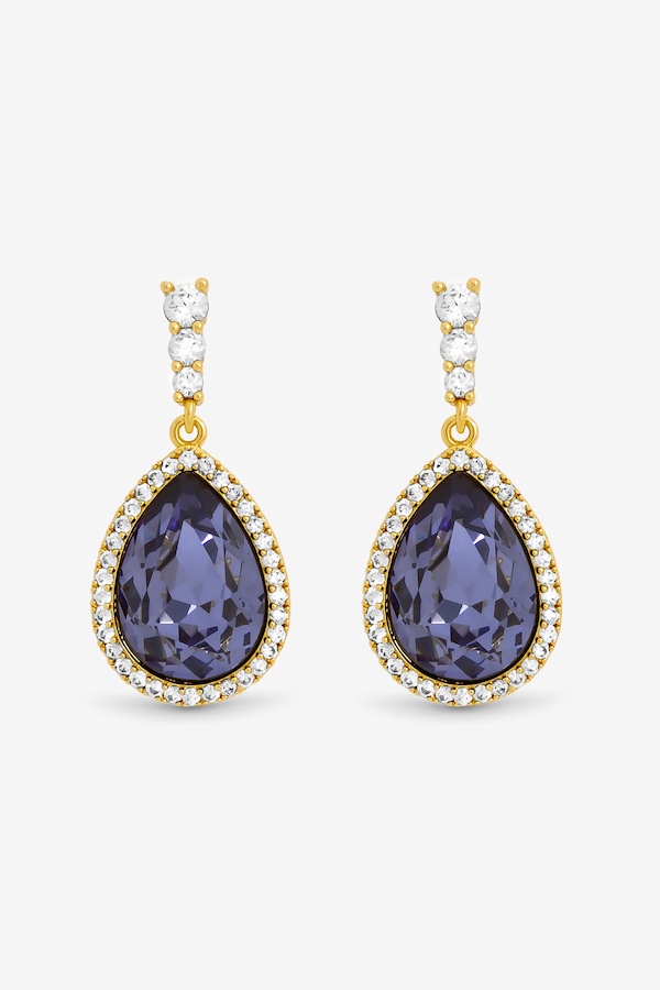 Jon Richard Gold Plated and Tanzanite Pear Drop Earrings