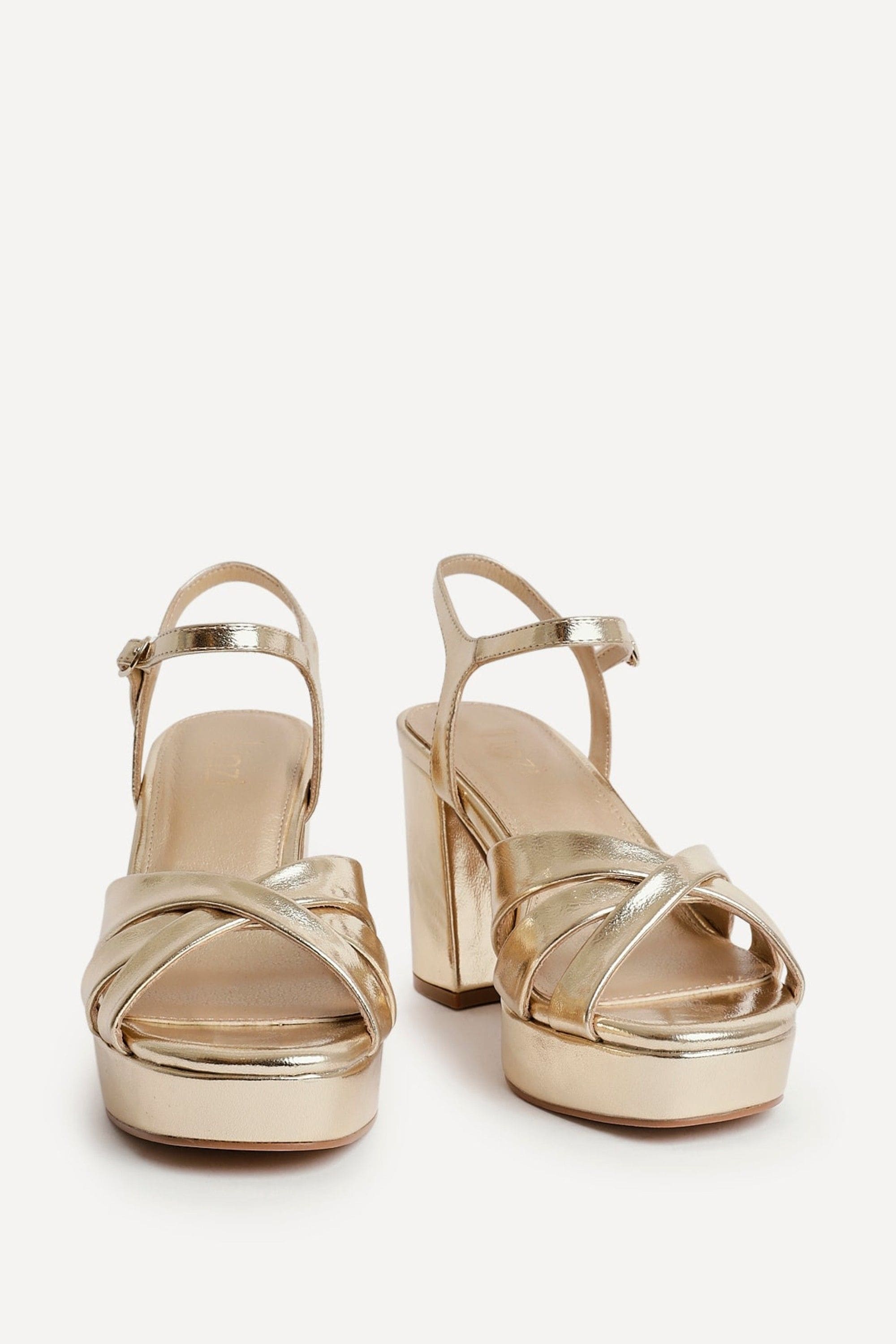 Linzi Selene Gold Faux Leather Wide Fit Crossover Platform Heels image 3