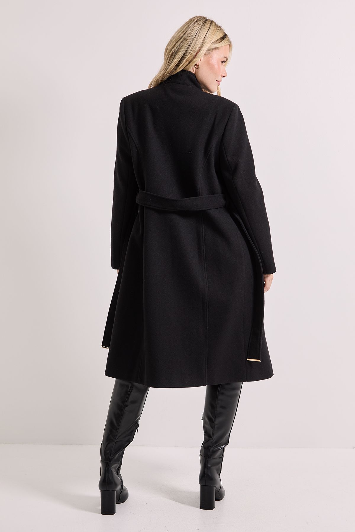 Dorothy Perkins Funnel Neck Belted Coat Black image 3