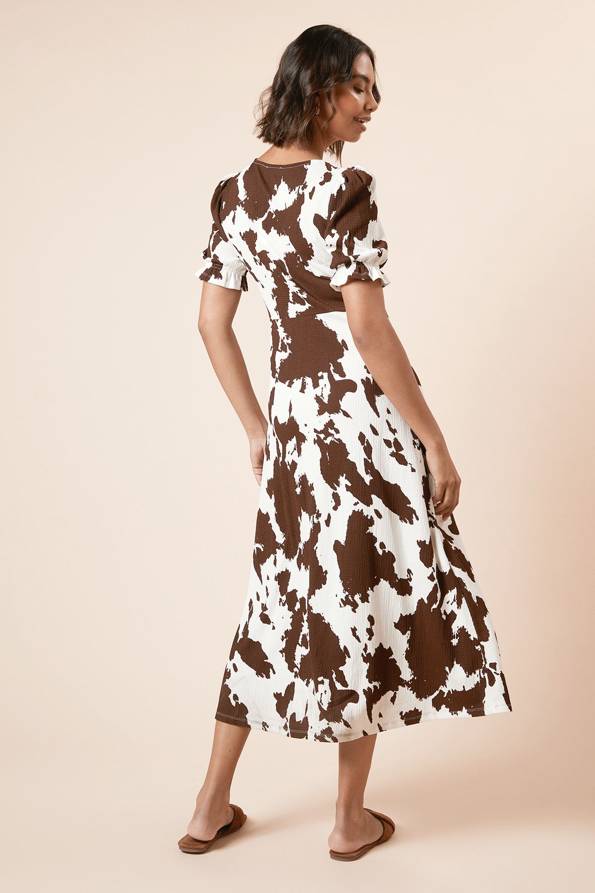 Dorothy Perkins Cow Print Short Sleeve Midi Jersey Dress Beige image 6