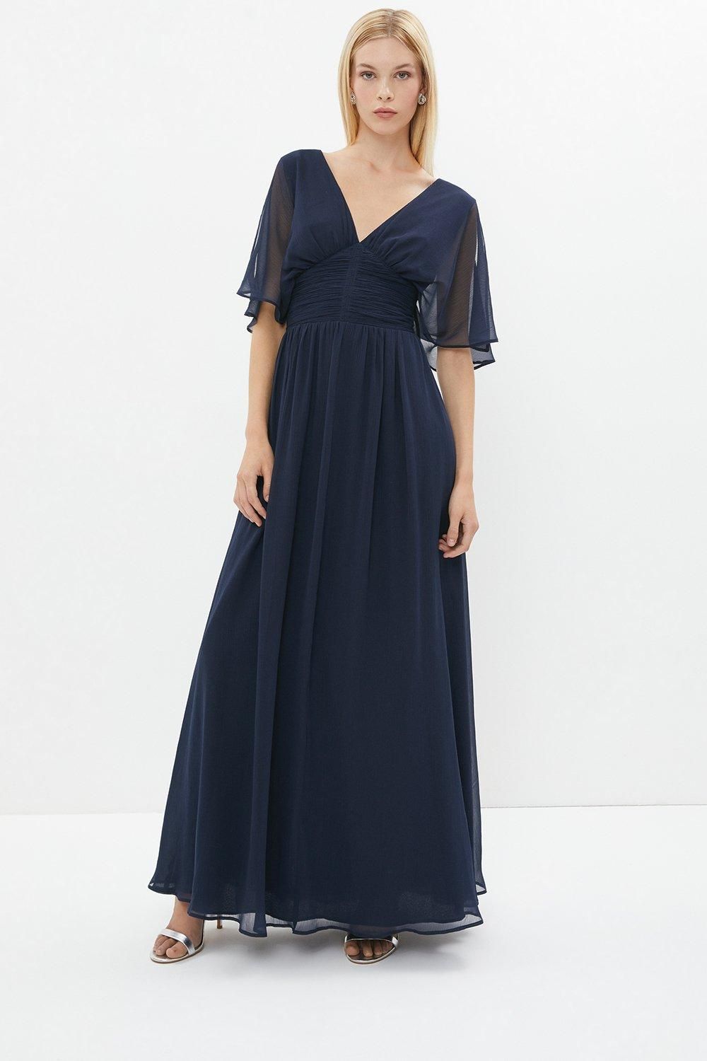 Coast Angel Sleeve Crinkle Chiffon Maxi Dress Navy image 1