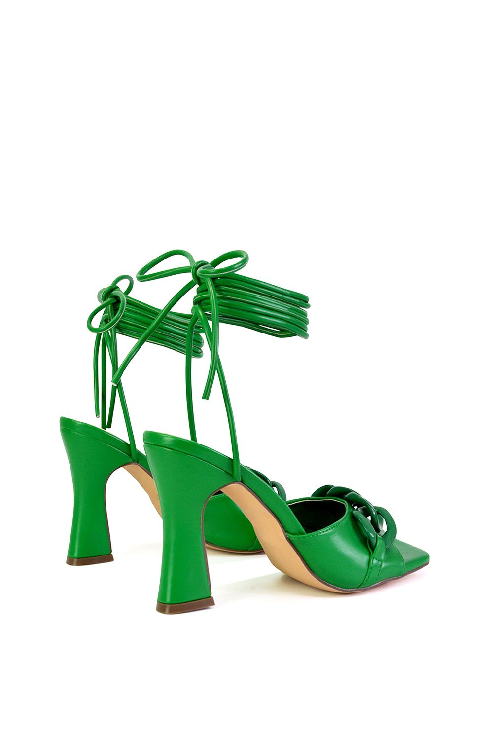 XY London 'Rhegan' Lace Up Chain Detail Square Toe Block High Heel Sandals image 3