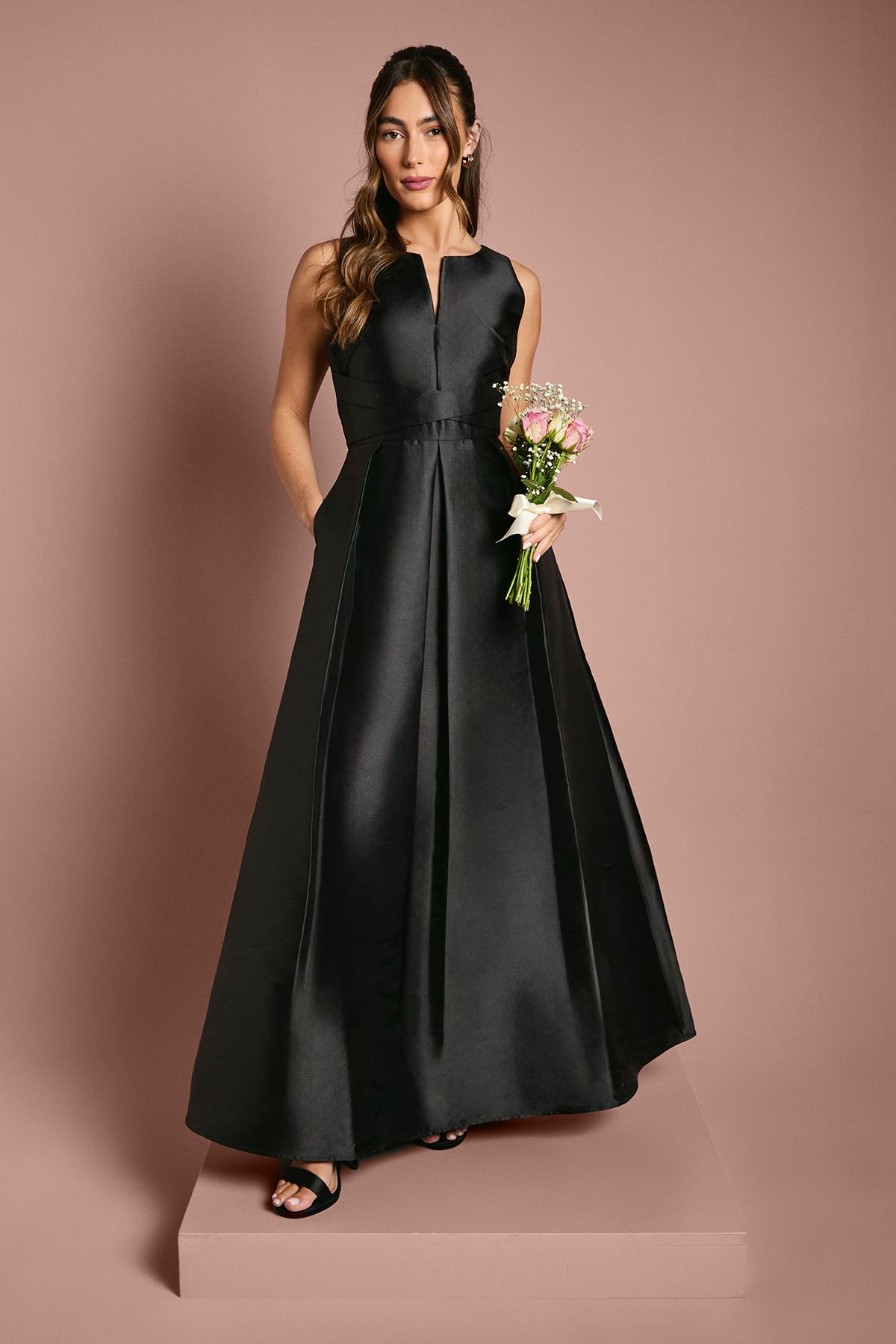 Coast Twill Notch Neck Neck Fit And Flare Bridesmaid Dress Black image 1
