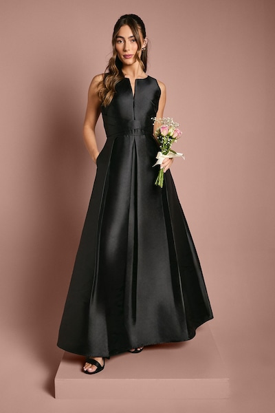 Coast Twill Notch Neck Neck Fit And Flare Bridesmaid Dress Black
